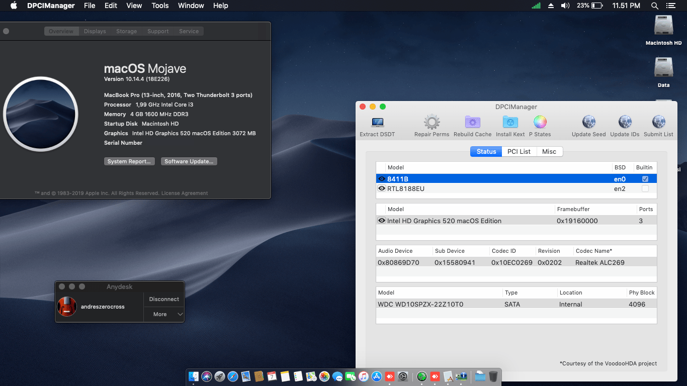 Success Hackintosh macOS Mojave 10.14.4 Build 18E226 at Acer One 14 Z476-31TB
